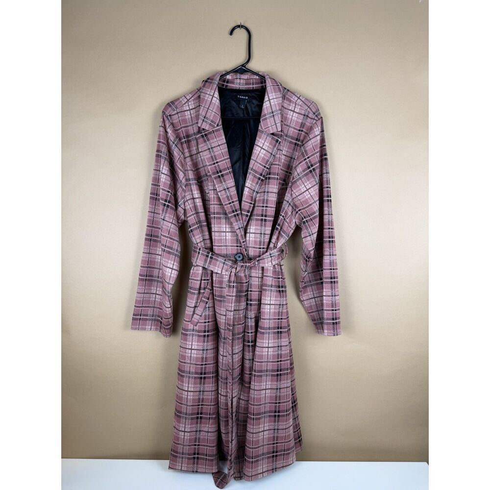 Torrid Pink Plaid Self Tie Longline Blazer Coat Soft Lined Size 3